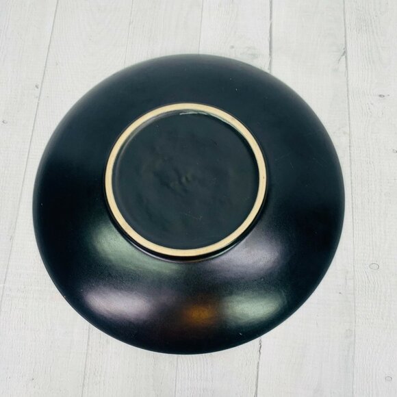 Pier 1 One BLUE MUM Stoneware Off Center Petal On Brown Coupe Dinner Plates of 3 - Picture 7 of 9